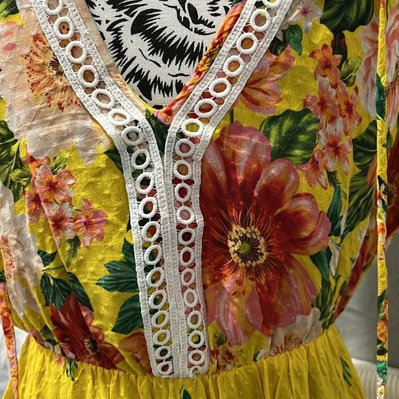 Farm Rio Anthropologie Floral Maxi Dress Yellow Boho Petite - Picture 5 of 8